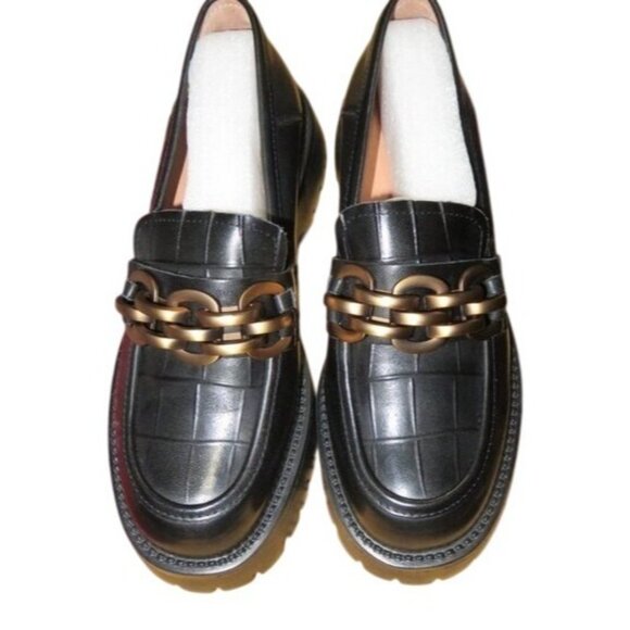 Beau Today Chain Embellished Patent 100% Calf Leather Chunky Loafers - Picture 2 of 9
